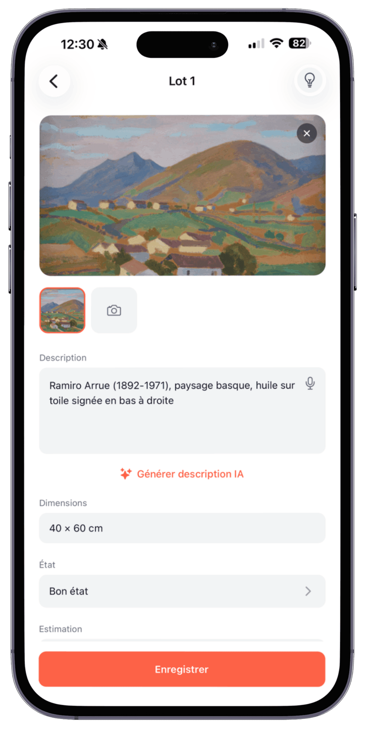 Application mobile Start : fiche lot